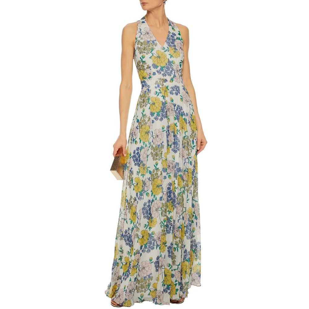 MIKAEL AGHAL Floral-print metallic chiffon maxi dress